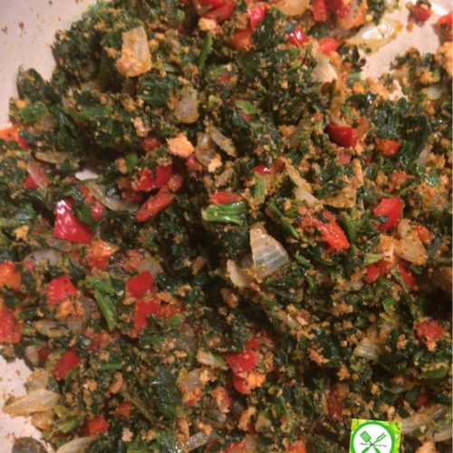 add spinach and crumbs