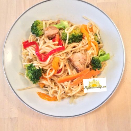 chicken stir fry with noodle served