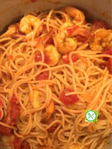 Shrimps scampi cooked pasta