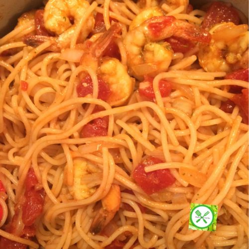 Shrimps scampi cooked pasta