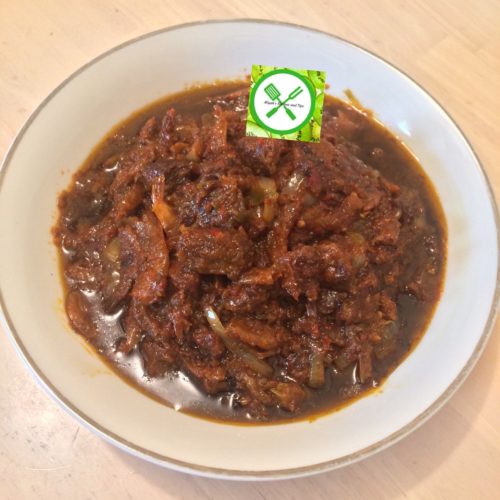 Spicy fried stew on a plate