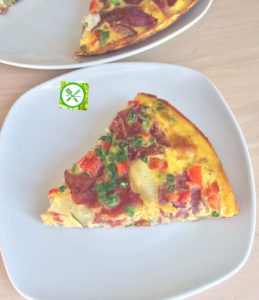 Potatoes and beef omelette add green onions
