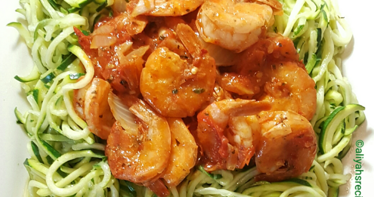 Zoodles with tomato-basil shrimps