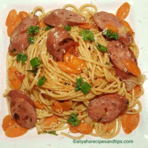 sausage and pasta, sausage, pasta, spaghetti